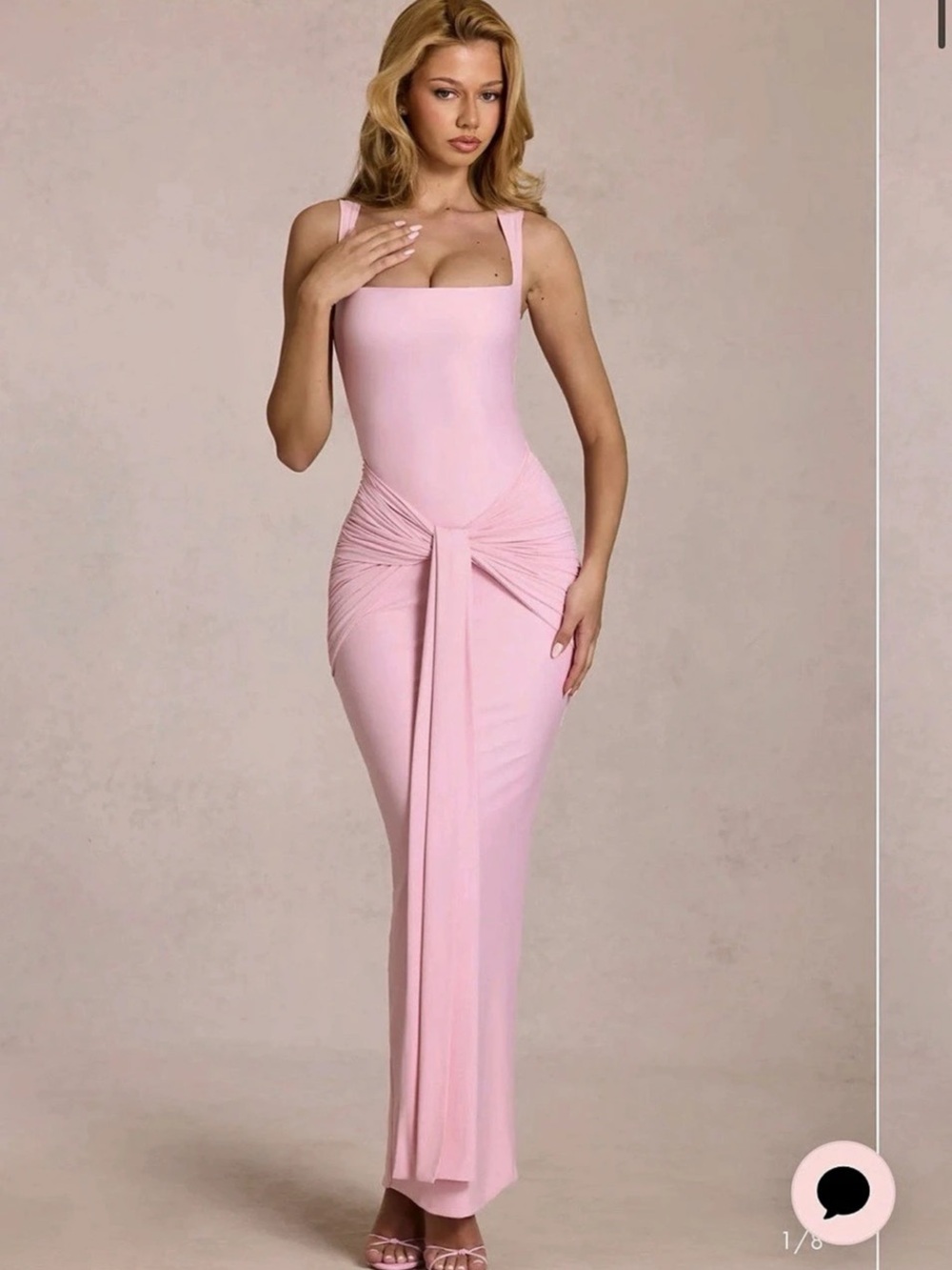 Oh Polly Nayeli Square-Neck Tie-Gather Maxi Dress Pink